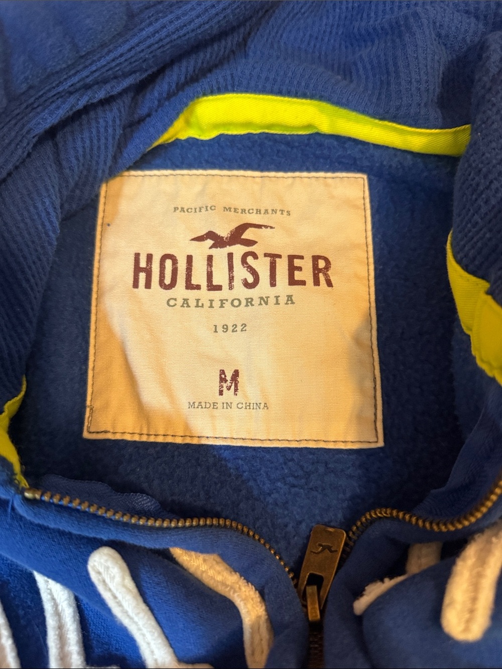 Hollister Royal Blue Zip Hoodie with Neon Yellow Accents - Picture 2 of 3
